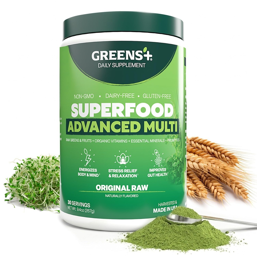 Grüns+ Advanced Multi Raw Superfood | Essential Blend of Raw Foods, Superfruits und Sea Vegetables Pulver | Vegan | Nahrungsergänzungsmittel | Non GMO, Soy Dairy & Gluten-Free | Größe 9.4oz