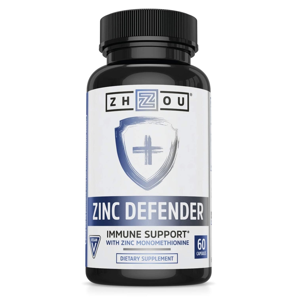 Zhou Zinc Defender - Zink-Ergänzungen für Männer & Frauen, 30mg pro Servierung für Immun-Gesundheit und Mineral-Unterstützung, Pure Vegan Formel - 60 Kapseln
