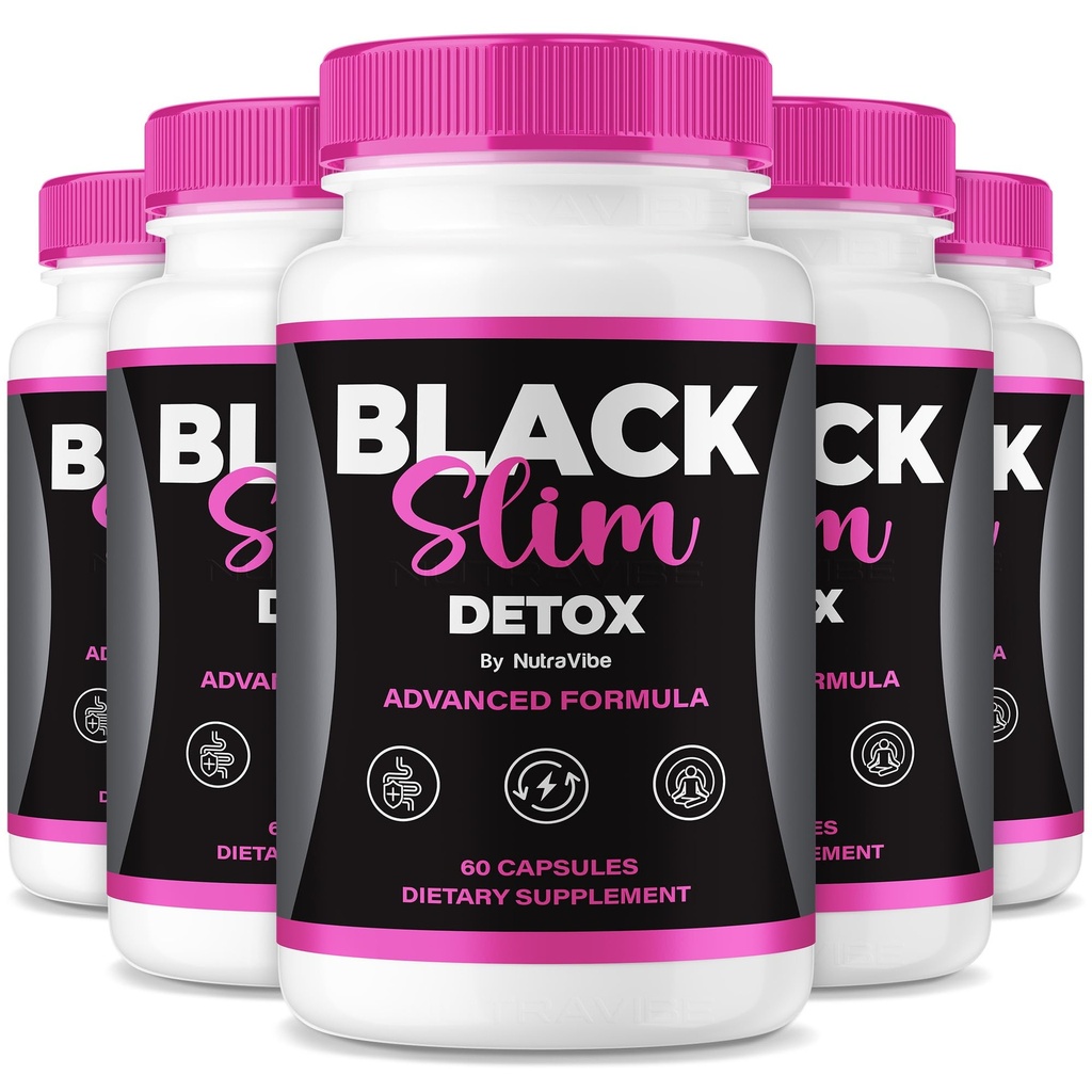 (5 Pack) BlackSlim Detox Capsules, Pure Plant-Based Cleanse Formula | Premium Support for Energy, Shape, Body Balance & Active Fitness | Natural Easy-to-Take Pills, 150 Day Supply (300 Capsules)