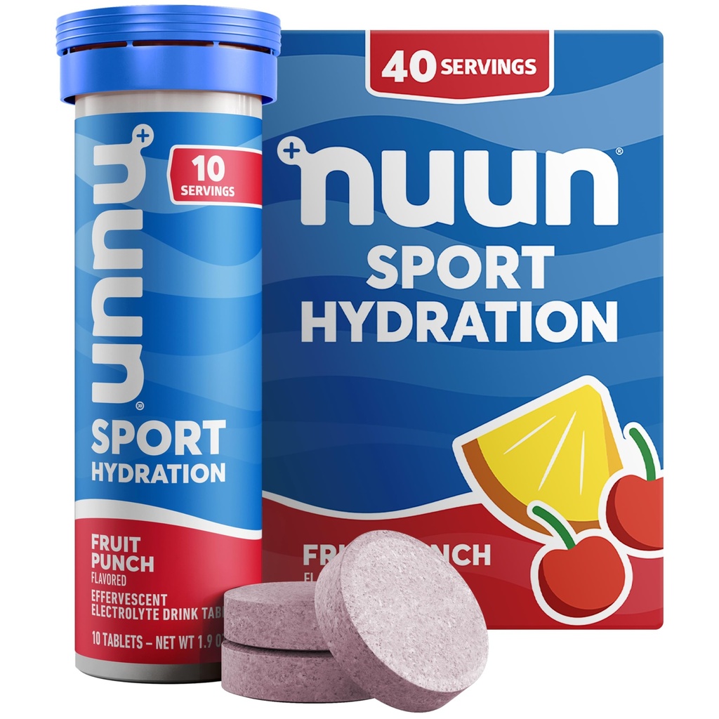 Nuun Sport Elektrolyt Tablets mit Magnesium, Kalzium, Kalium, Chloride & Natrium, Gluten Free & Vegan, Obst-Punch, 4 Packung (40 Portionen insgesamt)