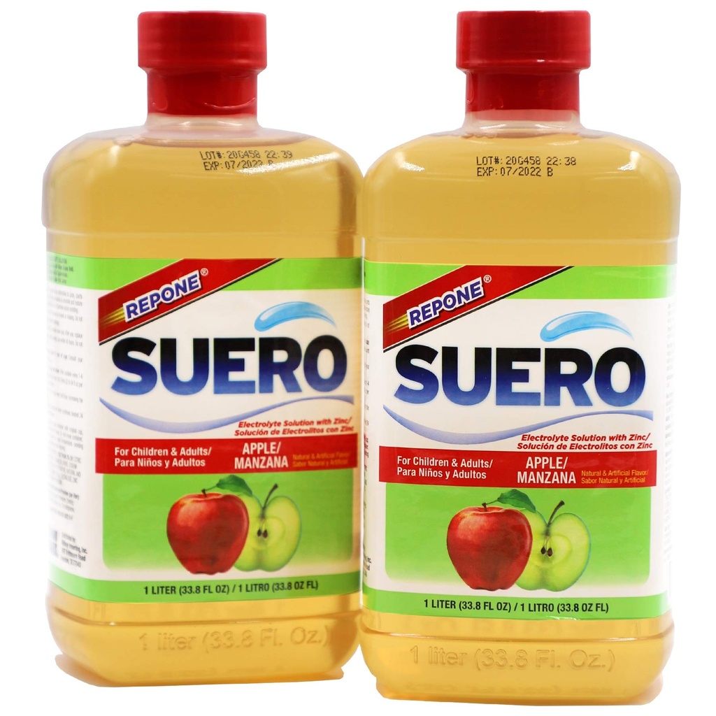 SUERO Electrolyte Solution with Zinc, Apple Flavor, 33.8 Fl Oz (Pack of 2)