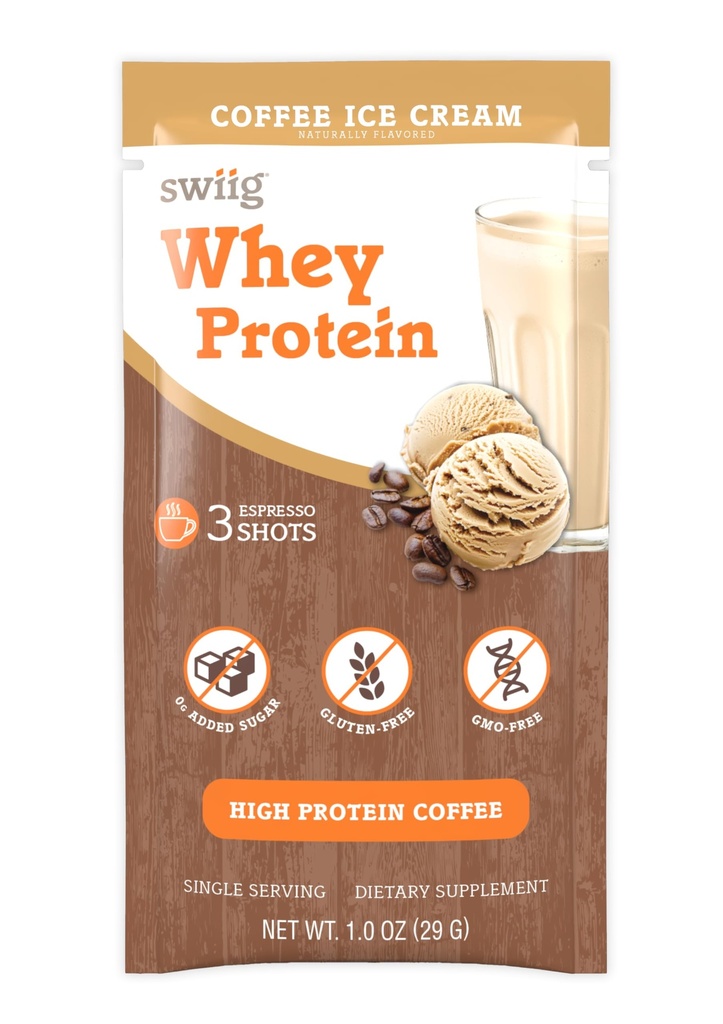 swiig Whey Protein Powder Coffee Ice Cream – Single Serve Packets (10 Count), 20g Clean Protein for Muscle Recovery & Lean Muscle Support – No Artificial Ingredients, Gluten Free, Non-GMO