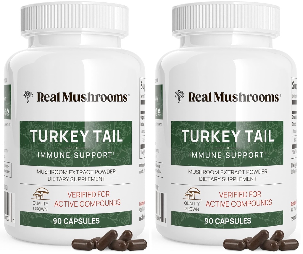 Real Mushrooms Turkey Tail Capsules – Organic Mushroom Extract for Wellness & Daily Rhythm – Vegan, Non-GMO, No Fillers Turkey Tail Extract – 90 Count Mushroom Supplement (Pack of 2)