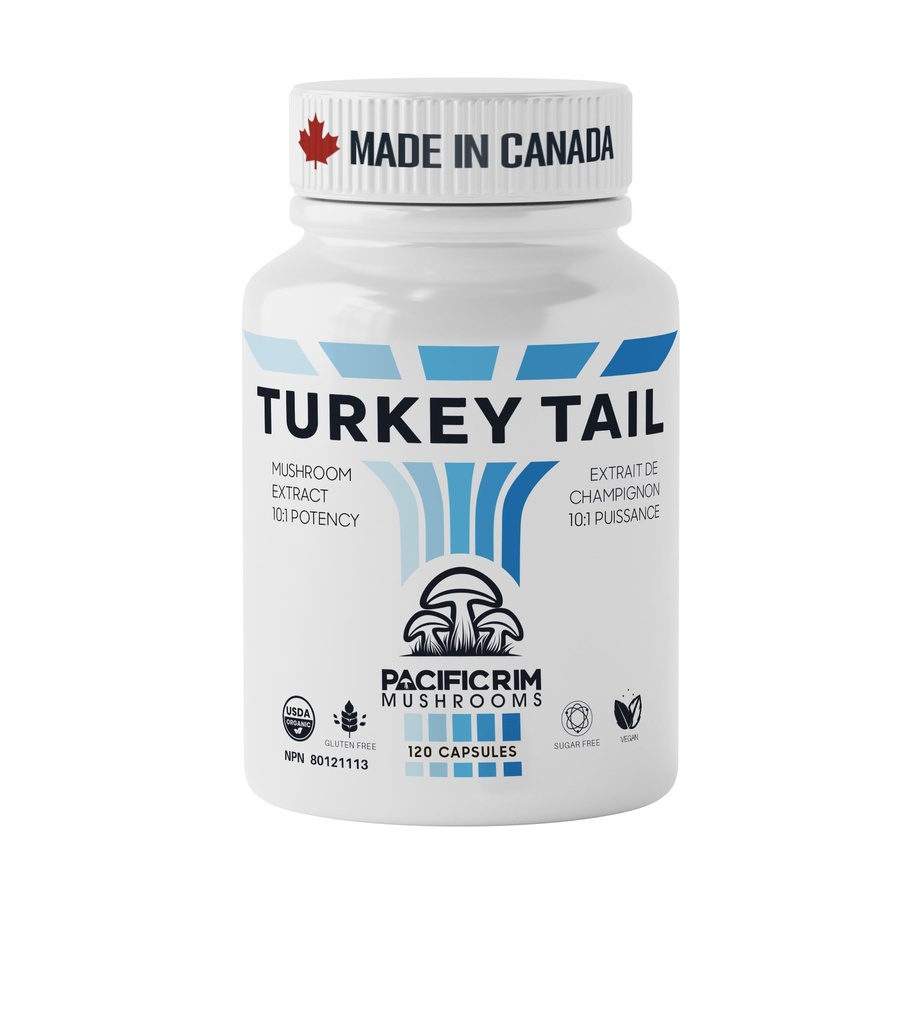 Pacific Rim Mushrooms Turkey Tail Supplement | High Potency 10:1 Extract | 1000 mg per Serving | Immune System and Digestive Support | 120 Capsules