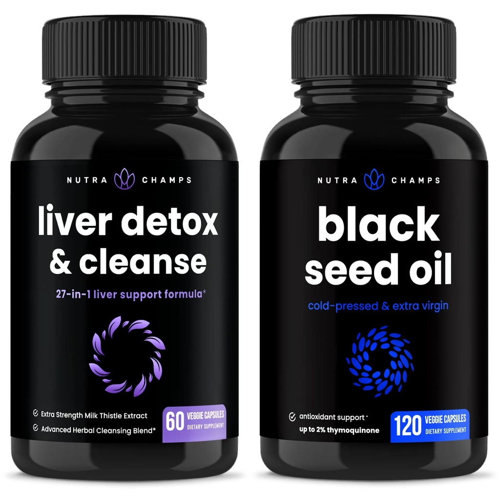 NutraChamps Liver Cleanse Detox und Black Seed Öl Kapseln Bundle
