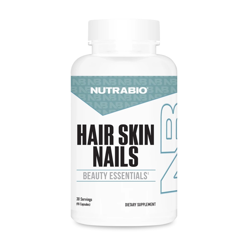 NutraBio Hair Skin Nails Vitamins | Enhanced Collagen Support | Skin Hydration | Hair Growth Vitamins with Biotin, Keratin, Hyaluronic Acid & More - 90 Capsules