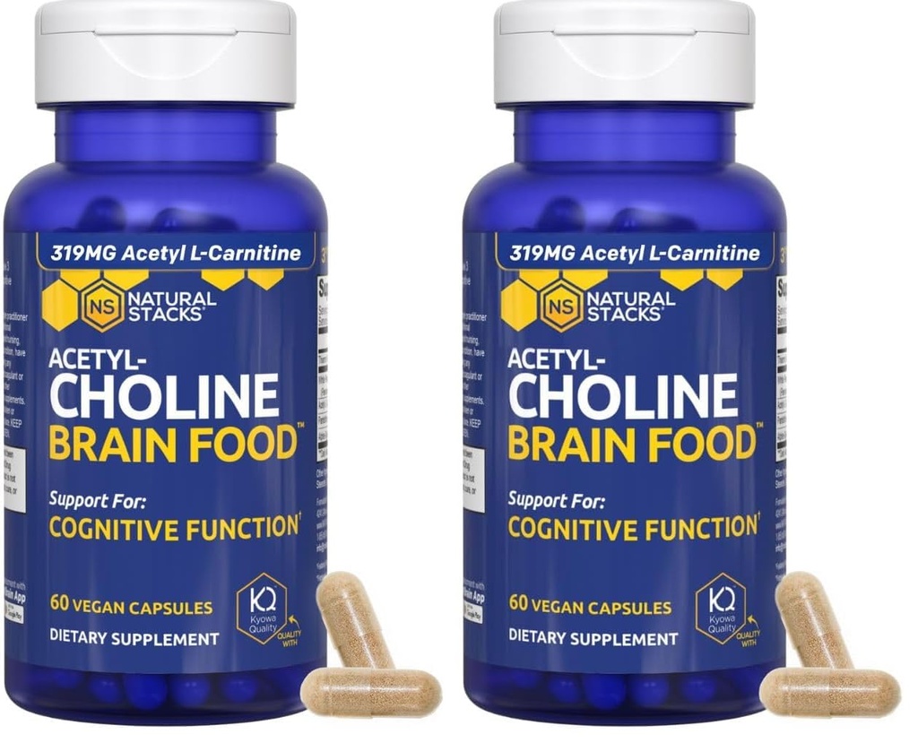 Acetylcholine Brain Food - Acetyl L-Carnitine & Alpha GPC Supplement - Supports Production of Acetylcholine - Neurotransmitter Supplement for Cognitive Function - 60 Capsules (Pack of 2)