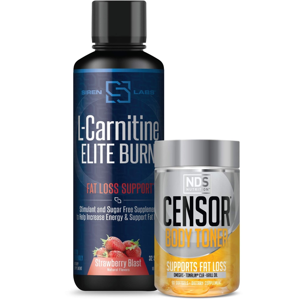 Censor NDS Nutrition Fat Loss-Body Toner mit CLA (90 Softgels) & Siren Labs L-Carnitine Elite Burn Fat Loss Support Strawberry Blast 3000 mg (32 Servierungen)