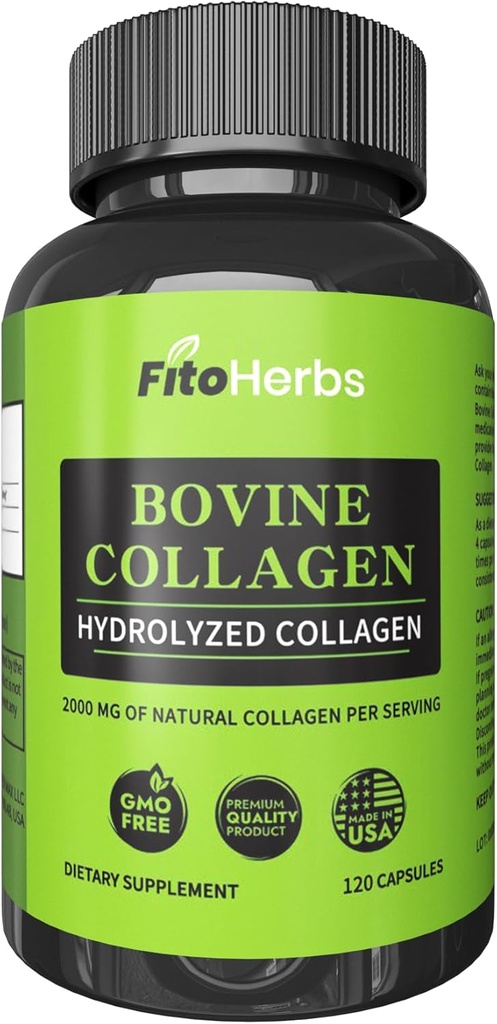 Vegan Bovine Collagen Capsules - Leistungsstarke Ergänzungen für Männer und Frauen - Hydrolysed Bovine Collagen Peptides Supplement für Joint, Nerve & Bone Support - Grass Fed, Non-GMO - 120 Kapseln