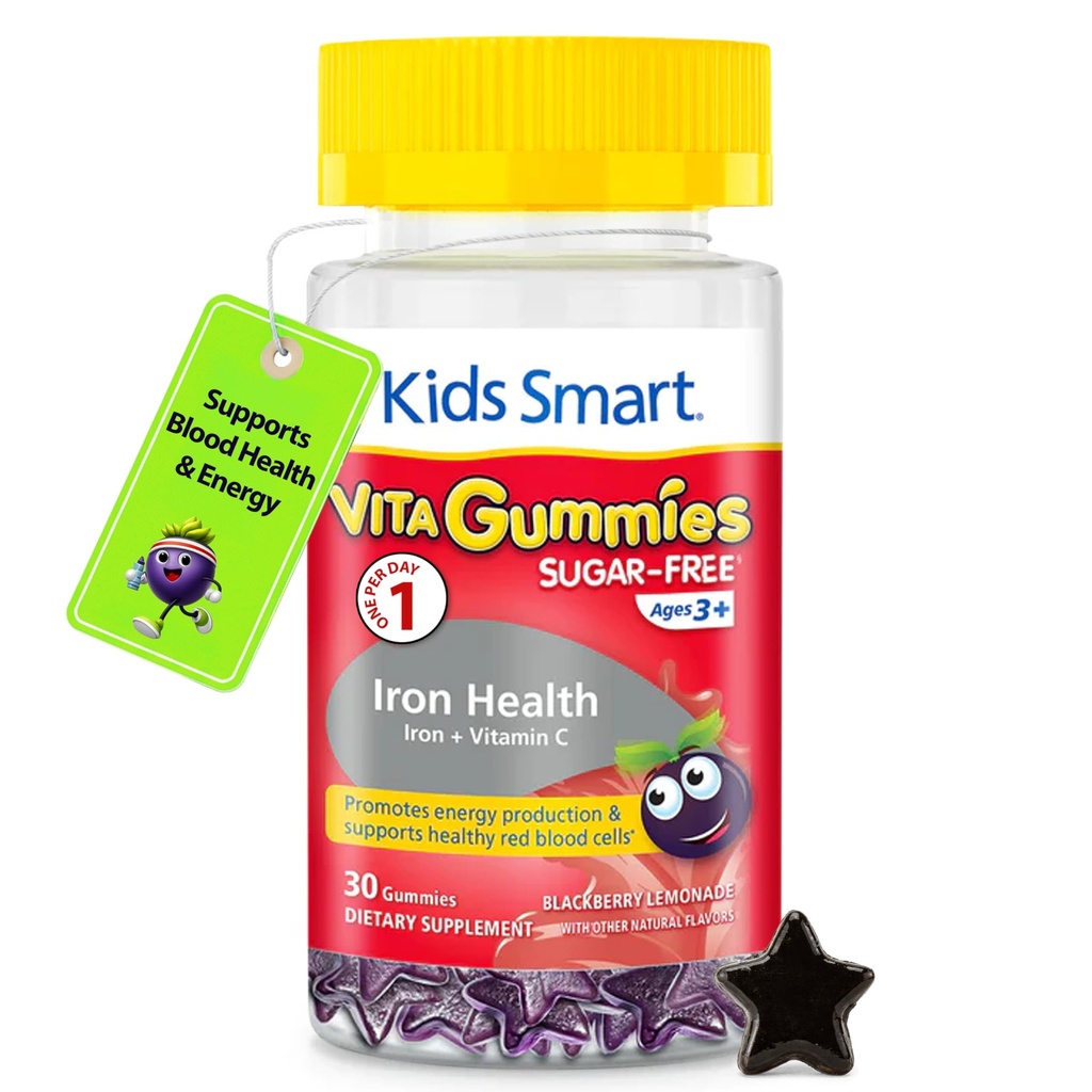 Kids Smart Iron Health Gummies for Kids, Iron Supplement with Vitamin C – Sugar Free Gummy Vitamins, Supports Energy & Immune System – Gluten Free, Vegan, Non-GMO | for Children Ages 3+, 30 Count