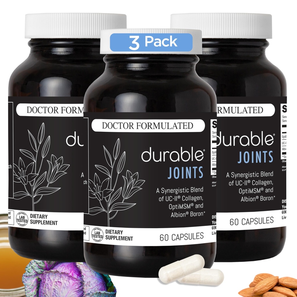 Durable Joints – w/UC-II Collagen + MSM – 2X as Effective as Glucosamine-Chondroitin – Joint Comfort, Flexibility & Mobility Support – Doctor Formulated, Made in USA, 2 per Day (180 Capsules)