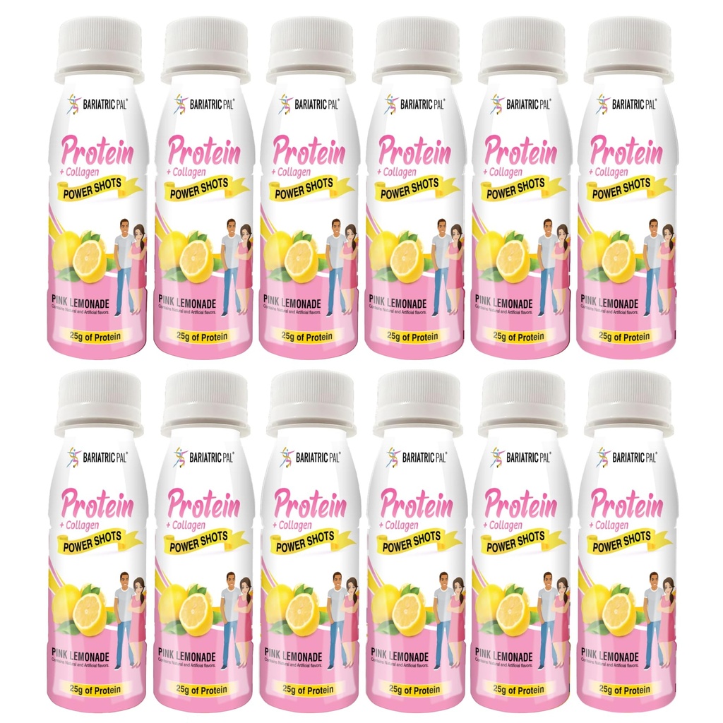 BariatricPal Ready-To-Drink 25g Whey Protein & Collagen Power Shots - Pink Lemonade (12 Bottles)