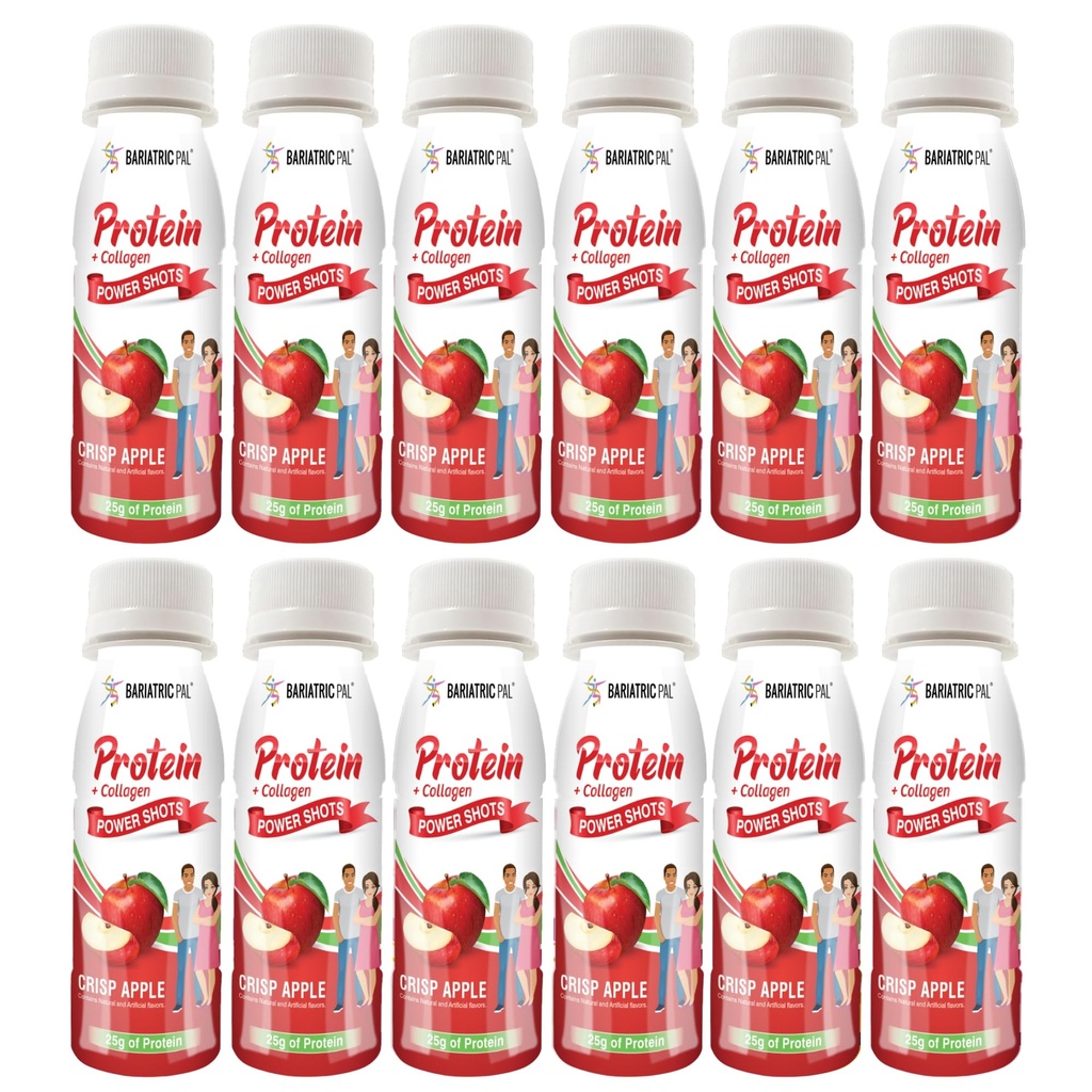 BariatricPal Ready-To-Drink 25g Whey Protein & Collagen Power Shots - Crisp Apple (12 Bottles)