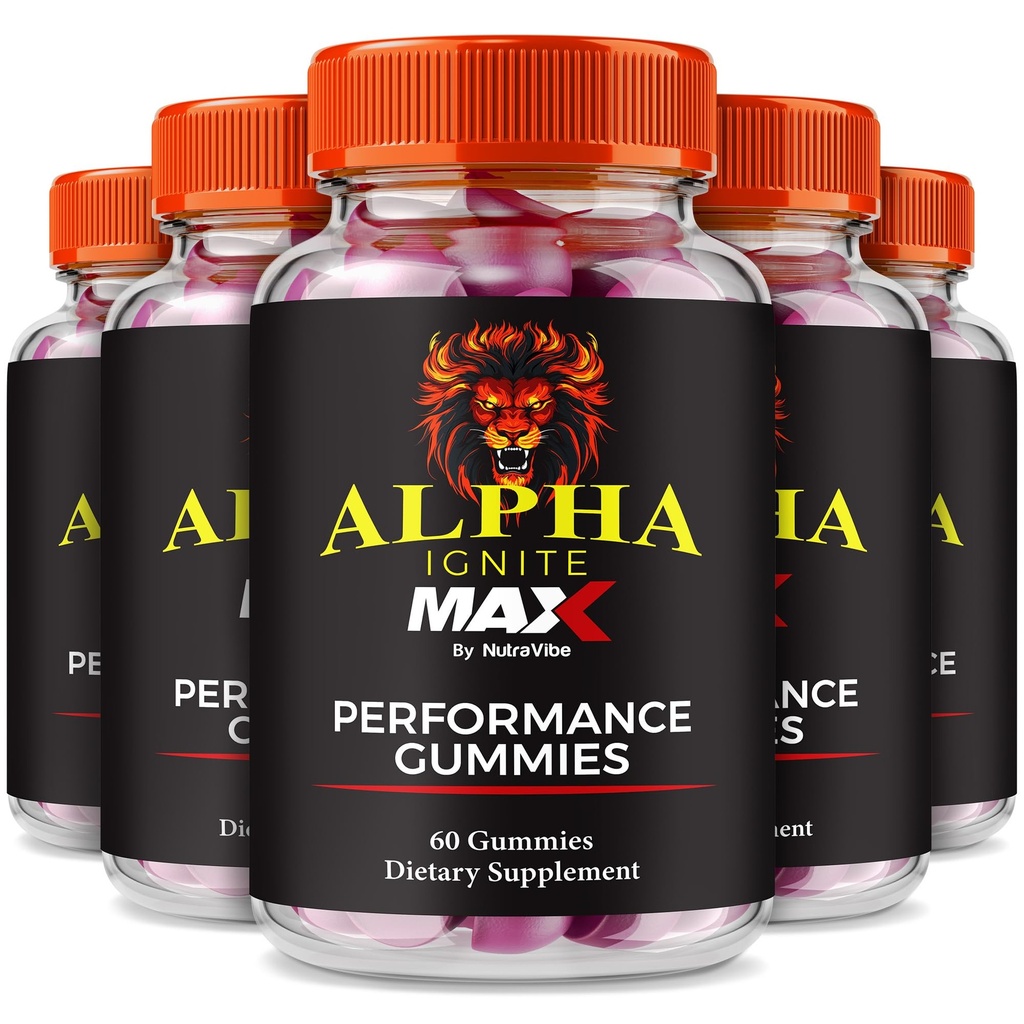 (5 Pack) Alpha Ignite Max Gummies for Men – Natural Male Formula to Support Energy, Performance & Stamina | Official AlphaIgnite ME Gummy, Easy-to-Chew for Men’s Wellness (300 Gummies)