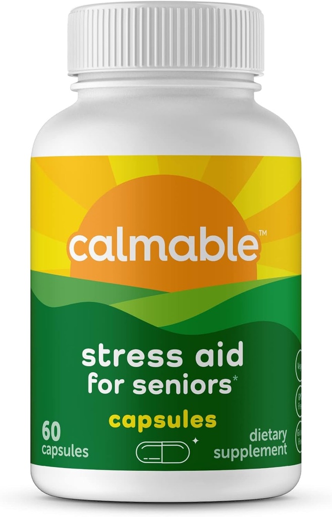 Stress Reliefhilfe für Senioren - Fühlen Sie sich glücklich, ruhig, fokussiert und entspannt - Vegan - L-Theanin, Phosphatidylserine, Ashwagandha - Anti Stress Support Vitamin Diät-Ergänzung - 60 Kapseln