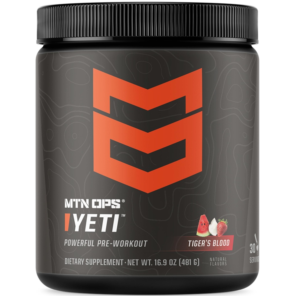 MTN OPS Yeti Pre-Workout Powder Energy Drink with Creatine, 200mg Caffeine & BCAAs with Beta Alanine, 30-Serving Tub, Tiger's Blood