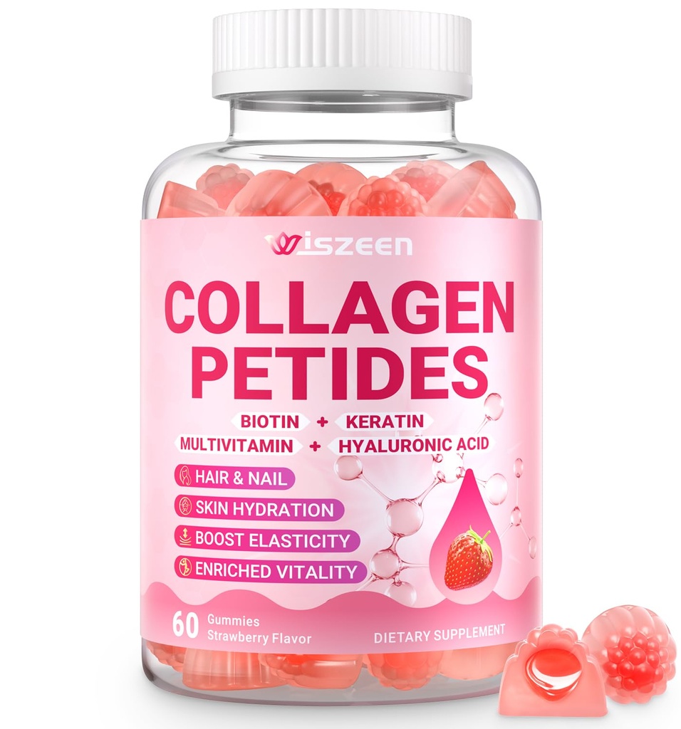 Collagen Gummies for Women - Sugar-Free Hydrolyzed Collagen Gummy with Biotin, Hyaluronic Acid & MultiVitamins, Type I, II, III, V & X Collagen Peptides - Promote Skin/Hair/Nail/Bones, 60 Cts
