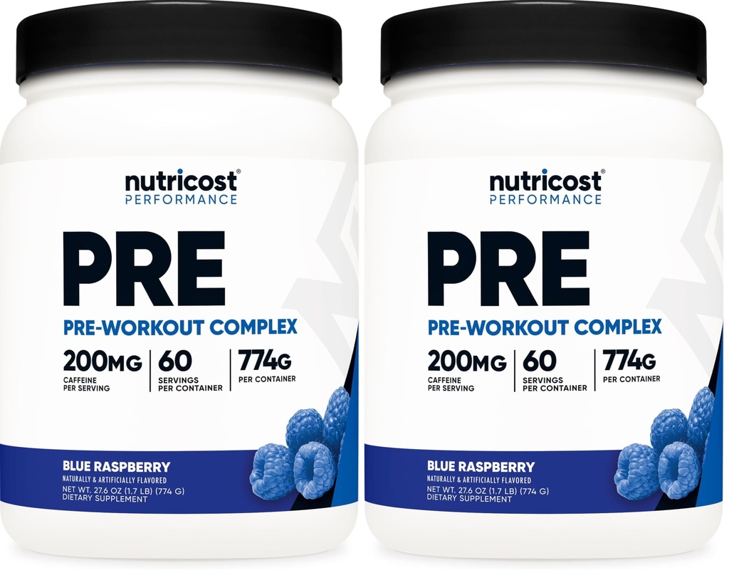 Nutricost Pre-Workout Complex Powder (60 Servings, Blue Raspberry) - Pre-Workout Supplement with Beta-Alanine, Taurine & Amino Acids (Pack of 2)