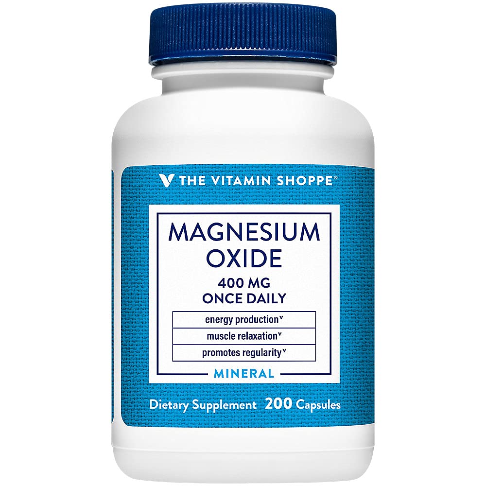 Die Vitamin Shoppe Magnesiumoxid 400mg – Ätherische tägliche Mineralformel zur Unterstützung der Energieproduktion, der Muskelentspannung, der Knochengesundheit und der Förderung der Verdauungsregelmäßigkeit (200 Kapseln)