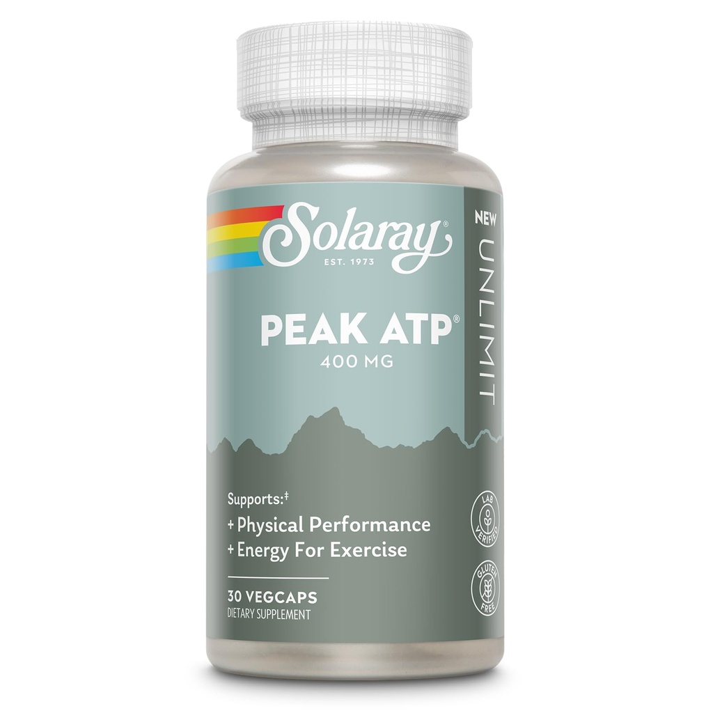SOLARAY Peak ATP 400 mg - Physical Performance and Exercise Energy Supplements - Stim Free Pre Workout Pills - No Caffeine or Gluten - Lab Verified - 30 Servings, 30 VegCaps