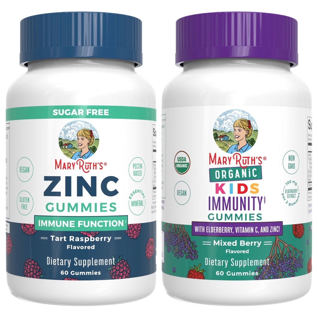 MaryRuth Organics Zinc (Tart Raspberry) & Kinder Immunität Gummis (Mixed Berry) | Clean Label Project Verified® | Vitamine für Immunität und Gesundheit | Vegan, Non-GMO, No Gelatin