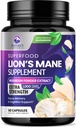 Lions Mane Mushroom Capsules 10.000mg - Lion's Mane Supplement Capsules for Memory and Focus Support, Gehirn, Immune Health Support, Vegan, Bottled in USA, Lions Mane Mushroom Powder Extract, 60 Count