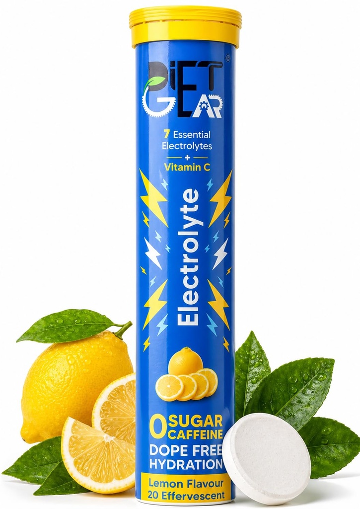 DIET GEAR 0 Sugar, 0 Caffeine Instant 7 Electrolyte Drink Mix 5L/20 Glasses of CLEAN Electrolytes Instant Daily Hydration for Gym, Heat & Hustle No BS: Starter (Pack of 1) Lemon