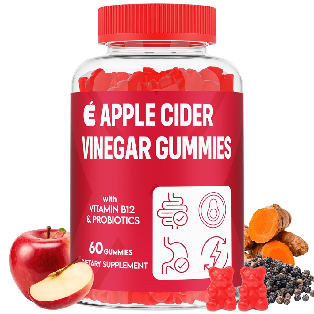 Apple Cider Vinegar Gummies 2000mg, Keto ACV Gummies with Probiotics, Keto Support & B12, Apple Cider Vinegar with Mother for Digestion, Metabolism, Detox & Cleanse - Vegan, Low Sugar, 60 Counts