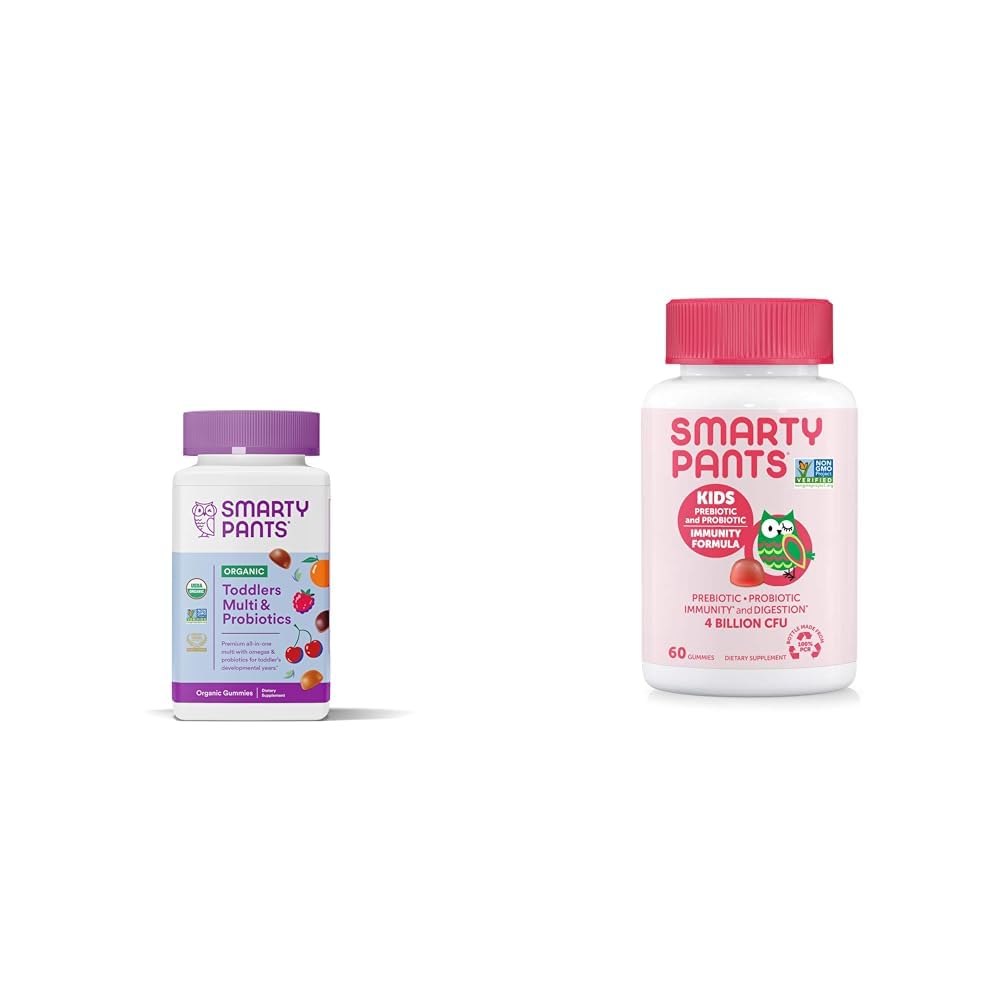 SmartyPants Organic Toddler Multivitamin Gummies: Probiotics & Kids Probiotic Immunity Gummies: Prebiotics & Probiotics for Digestive Health and Immune Support Supplement