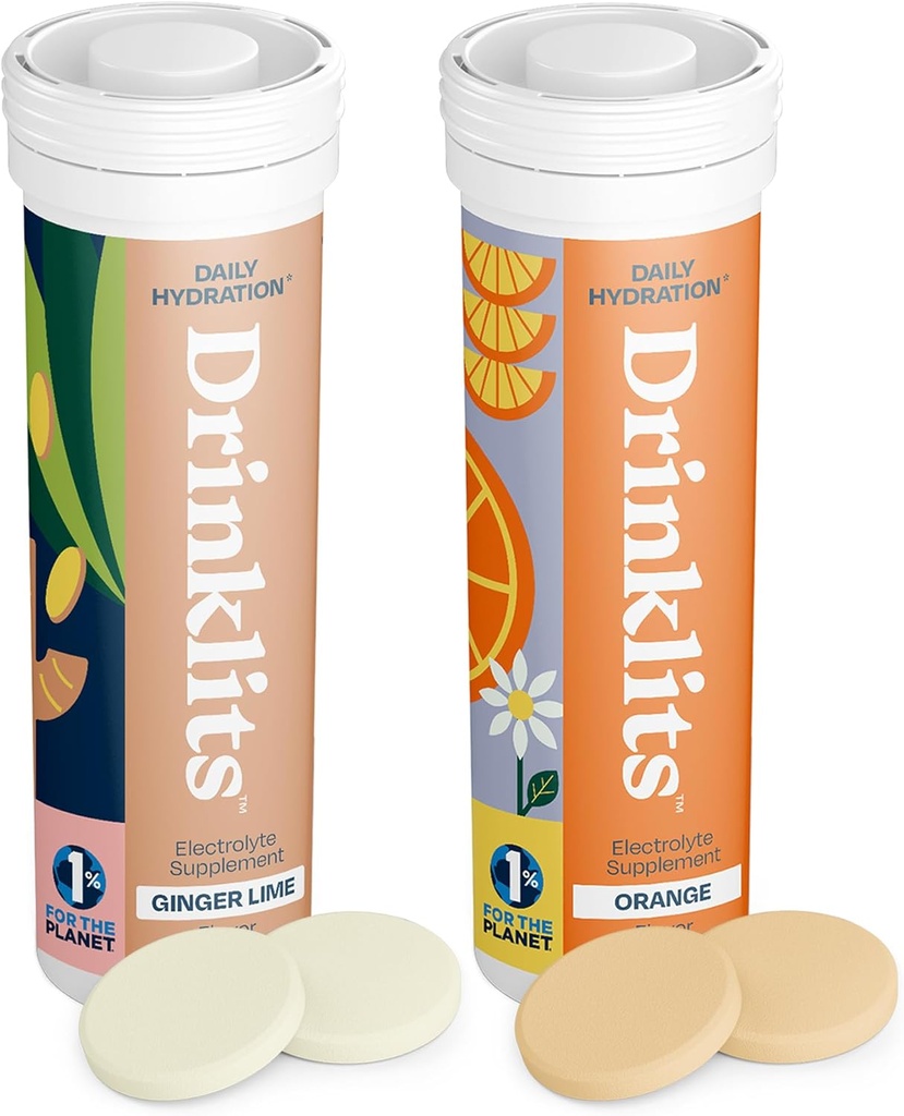 Trinkbeleuchtete Trinktabletten - Elektrolyte & Vitamine | Ginger-Lime und Orange - 2 Packung (20 Servierungen)