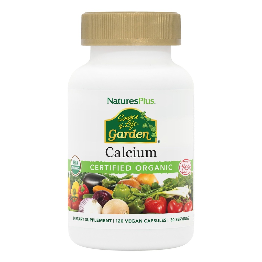 NaturesPlus Quelle des Lebensgartens zertifiziertes organisches Kalzium mit AlgaeCal - 1000 mg, 120 Vegan Kapseln - Pflanzenbasierte Knochengesundheitsunterstützungsergänzung - Vegetarisch, Glutenfrei - 30 Portionen