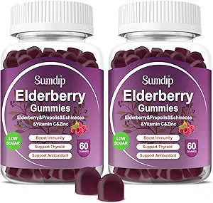 Elderberry Gummis mit Zink und Vitamin C Immununterstützung pflanzliche Nahrungsergänzungsmittel Berry Flavor Vegan Gummy Non-GMO Gluten Free 60 Gummies-2 Pack