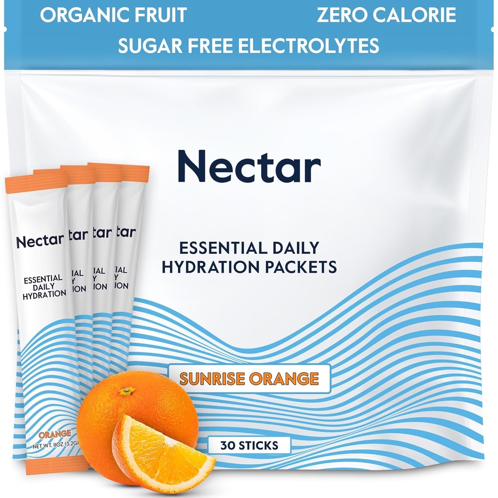 Nectar Hydration Packets - Elektrolyte Pulver-Packets - Kein Zucker oder Kalorien - Organische Fruchtflüssigkeit Täglich IV Elektrolyte Pulver für Dehydratation Relief und schnelle Rehydrierung (Orange 30 Pack)