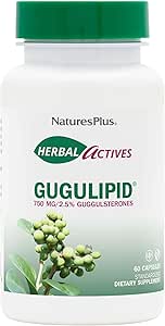 Natures Plus Herbal Actives Gugulipid - 750 mg, 2.5% Guggulsterones - 60 Vegan Capsules - Ayurvedic Botanical Supplement - Maximum Potency - Vegetarian, Gluten-Free - 60 Servings