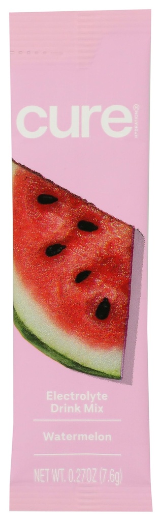 Cure Hydrating Electrolyte Mix | Electrolyte Powder for Dehydration Relief | Made with Coconut Water | No Added Sugar | Vegan | Paleo Friendly | Single Stick - Watermelon