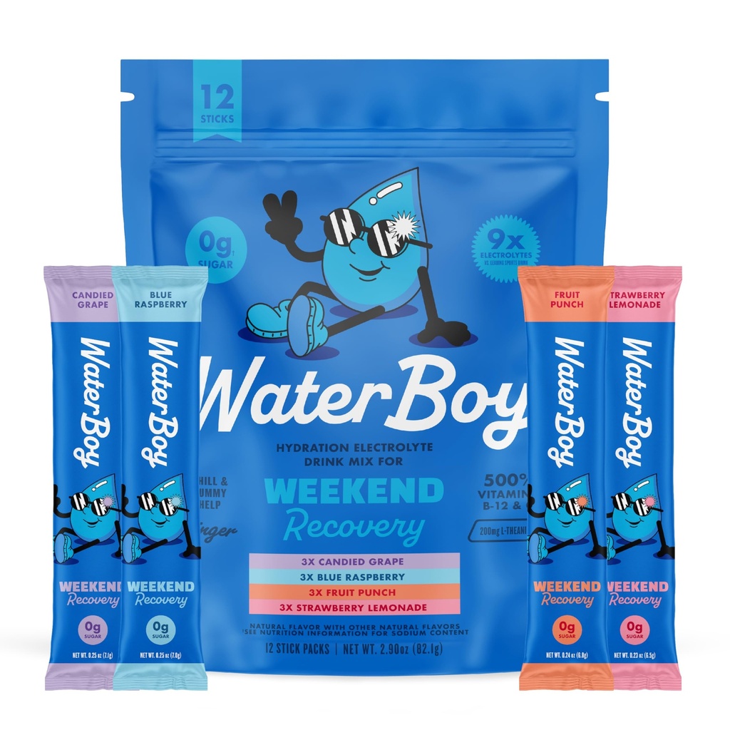 Waterboy - Weekend Recovery, Variety Pack, Sugar Free Electrolytes Powder Drink Mix - 12ct Hydration Packets