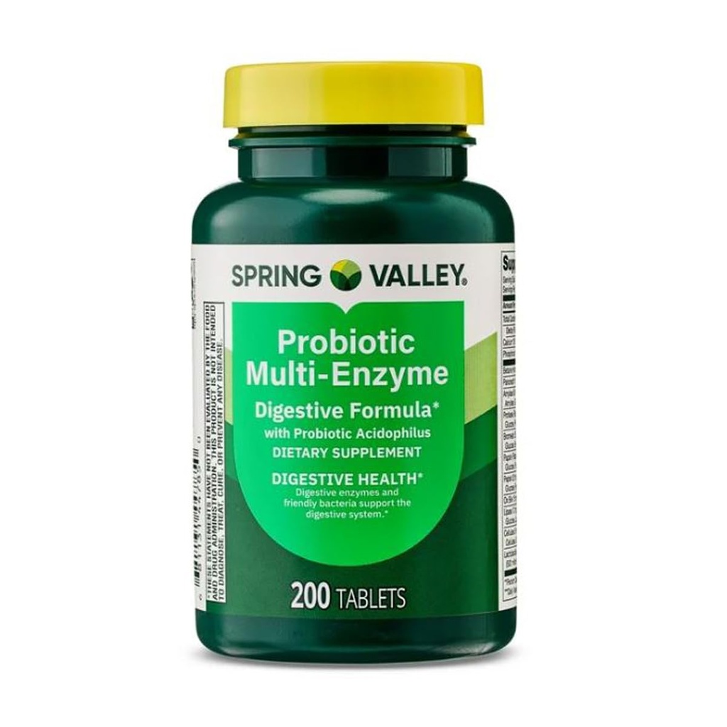 Spring Valley Probiotic Multi-Enzyme Digestive Formula Tablets for Digestive Health, 200 Count