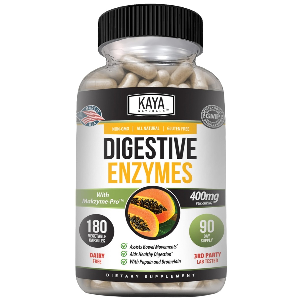 Kaya Naturals Digestive Enzymes with Prebiotics & Probiotics - Constipation & Bloating Relief - Weight Management Pills for Women & Men - Aids Immune Function - 180 Veggie Capsules