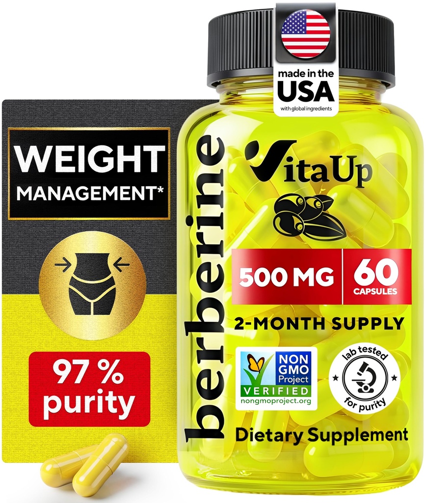 Berberine Supplement 500mg - USA Made Berberine 500mg - Non-GMO Berberine HCL - Berberine Ergänzungen für Gewichtsmanagement, Energie, Immununterstützung - 60 Kapseln