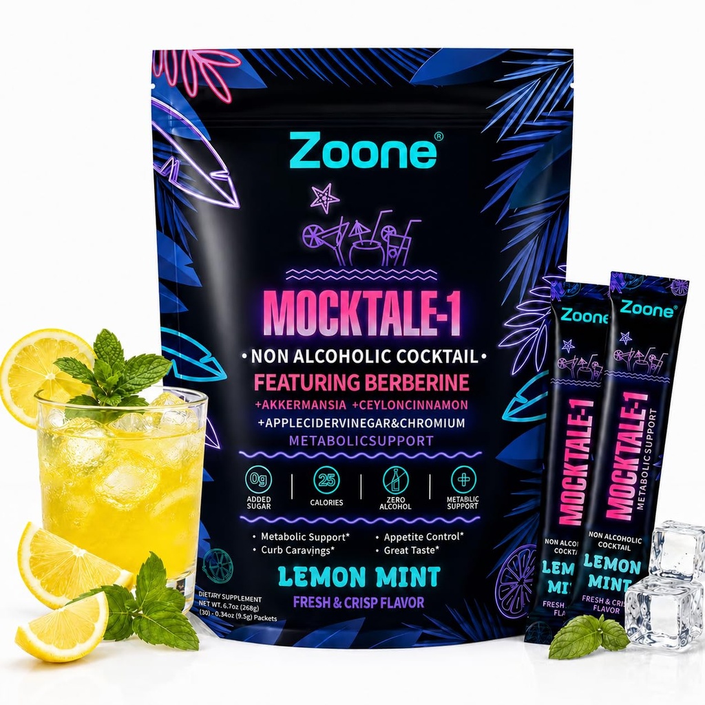 Metabolic Support Drink Mix for Weight Management Routines, Lemon Mint Mocktail-Inspired Daily Supplement with Berberine, Akkermansia, Chromium, Apple Cider Vinegar & Ceylon Cinnamon, 30 Packets