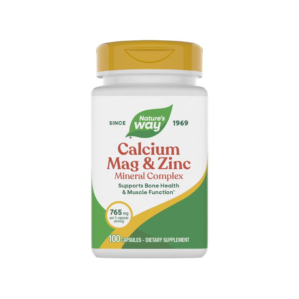 Nature's Way Calcium Magnesium & Zink Mineral Complex, unterstützt Knochengesundheit & Muskelfunktion*, Immununterstützung*, 765 mg pro 3-Kapseln, Glutenfrei, 100 Kapseln (Packaging May Vary)