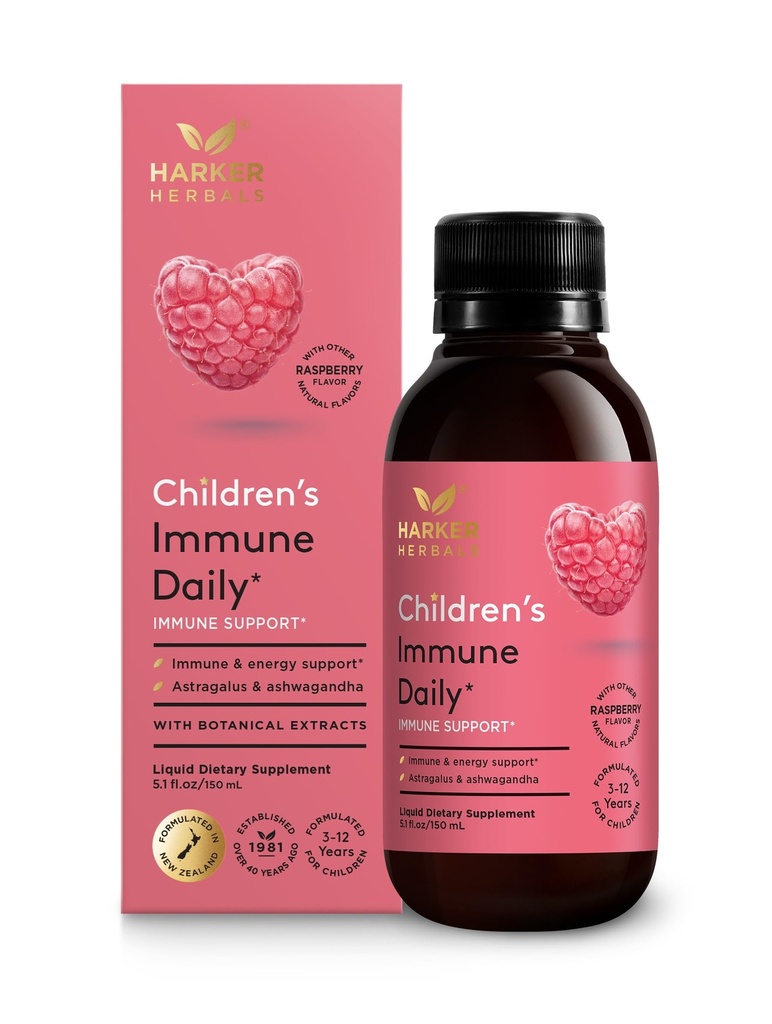 Children's Immune Daily Syrup, Herbal Health & Energy Support with Astragalus, Codonopsis, Ashwagandha & Licorice Root, Sweet Raspberry Flavor, Plant-Based - 5.1 Fl oz (30 Servings)