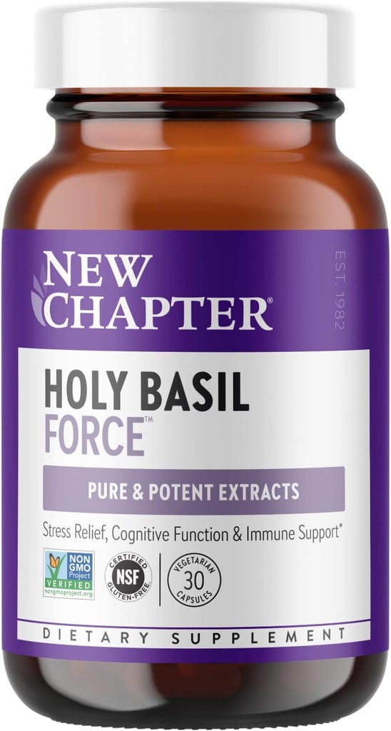 Neue Kapitel Stress-Relief-Ergänzung - Heilige Basilikum Kraft mit überkritischem Heiligen Basilikum für Stress-Unterstützung + Immununterstützung + Nicht-GMO Zutaten - Vegetarische Kapseln, 30 Zähler