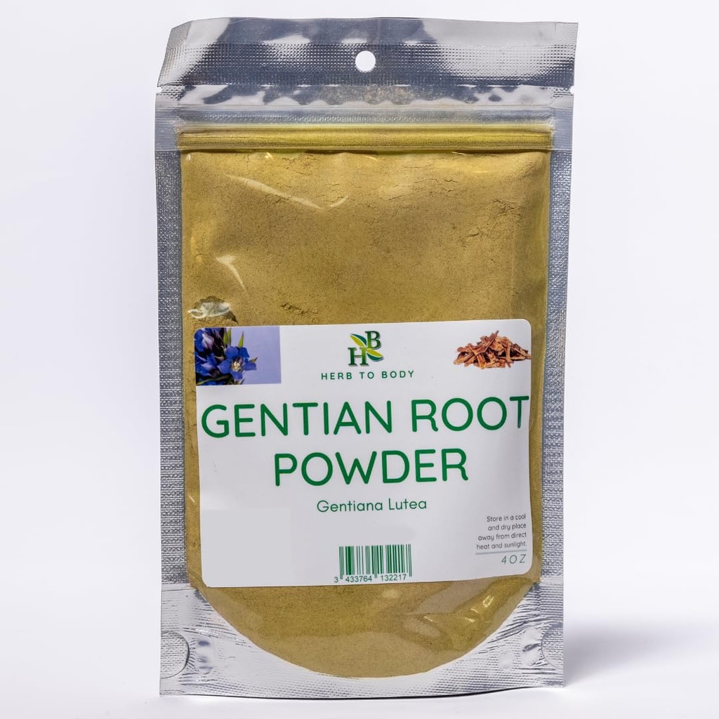 Herb To Body Gentian Root Powder - 4oz, Wildcrafted Gentiana Lutea for Herbal Tea, Herbal Blends, Bitters, and Traditional Preparations