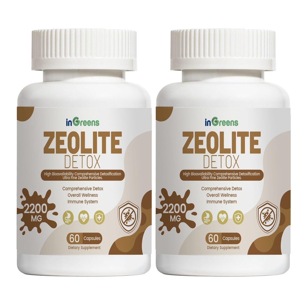 inGreens 6-in-1 Zeolite Detox Capsules 2200mg, Activated Charcoal, Bentonite Clay, Immune System, Overall Wellness for Women & Men, 120 Capsules