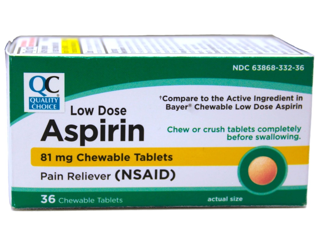 Quality Choice Children's Chewable Orange Flavored 81mg. Aspirin Tablet 36-Count Boxes (24)