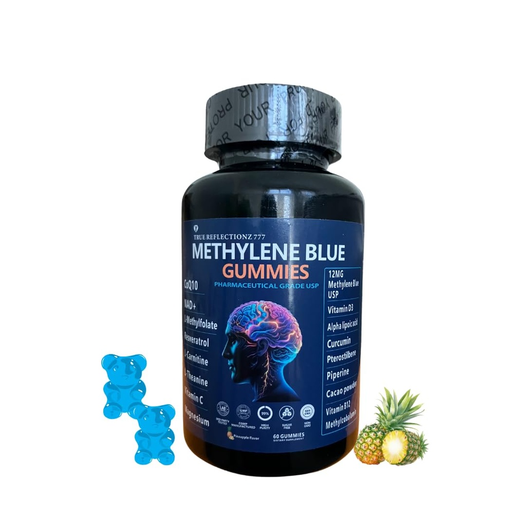 Methylene Blue Gummies 12mg Cognitive Support w/Added Vitamin C, NAD,L Methylfolate, Methylcobalamin b12, Mitochondrial Support, Brain Health & Focus, Clarity, methylated Vitamins