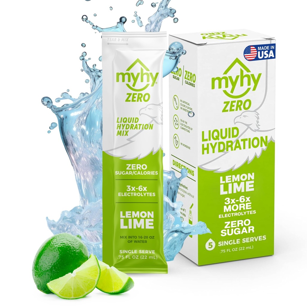 MyHy ZERO Liquid Hydration Packets - Electrolyte Drink Mix Packets, Liquid Hydrating Packets with Electrolytes for Pregnancy Hydration, Fitness, Bachelor & Bachelorette Party, Lemon Lime, 5 Count
