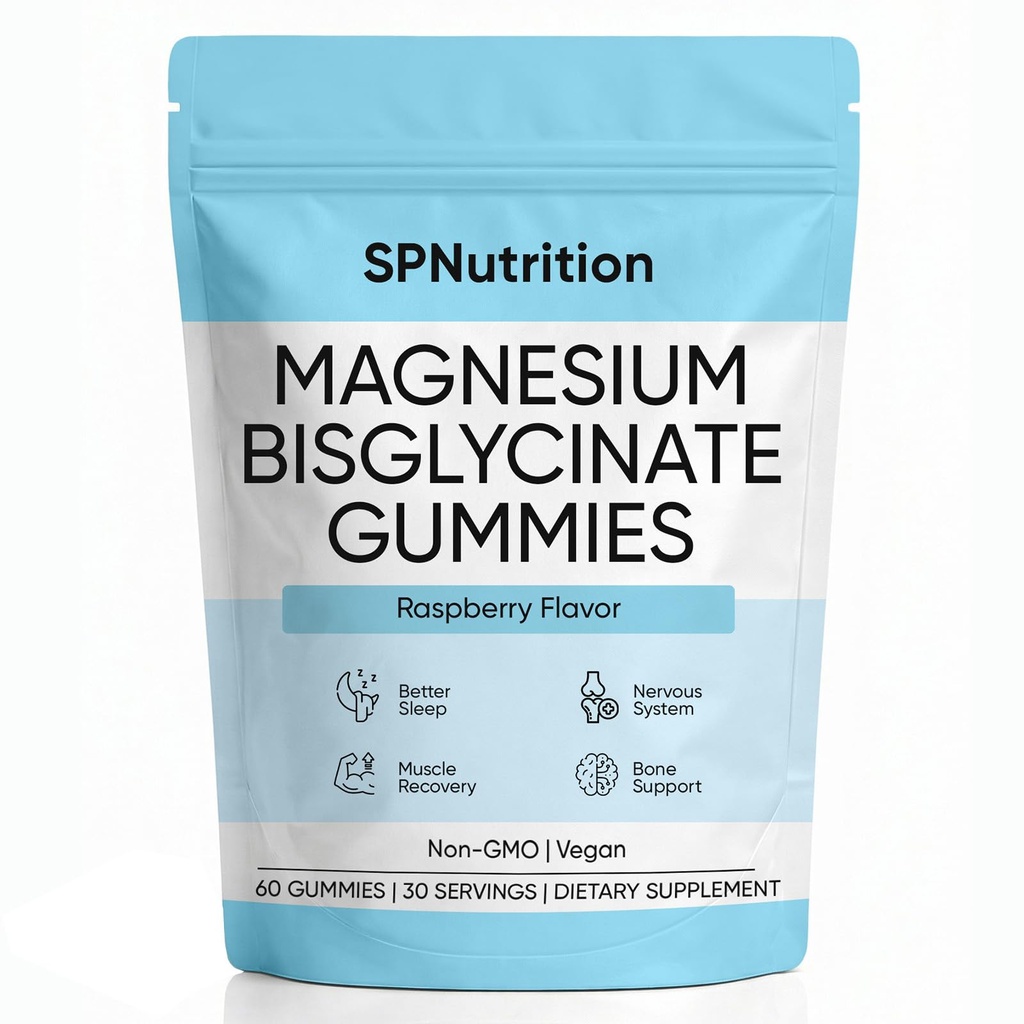 Spnutrition Magnesium Bisglycinate Gummies, Chelated Magnesium Mineral Gummies for Daily Nutritional Intake, Non GMO Mineral Supplement for Balanced Lifestyle Routine, 60 Count (1)