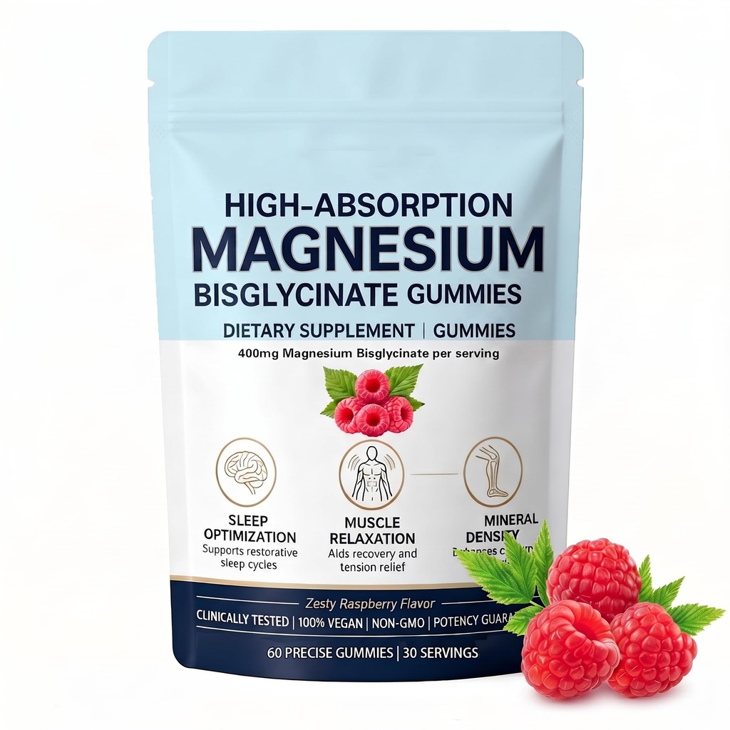 Magnesium Bisglycinate Gummies | 400mg Magnesium Bisglycinate Chelate for Muscle & Nerve Support, Relaxation, Sleep & Everyday Wellness | Vegan Raspberry Flavor with Sea Salt, 60 Gummies